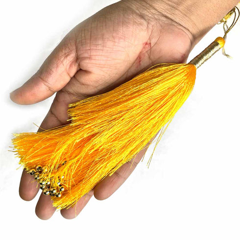Big Size Yellow Color & Golden Beads Hanging/Tassels Pack Of 6